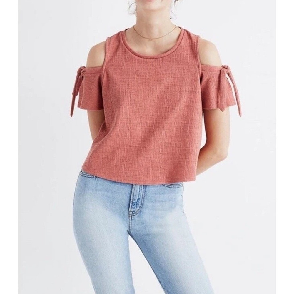 Madewell Cottagecore Soft‎ Girl Textured Cold Shoulder Top Blush Pink Large